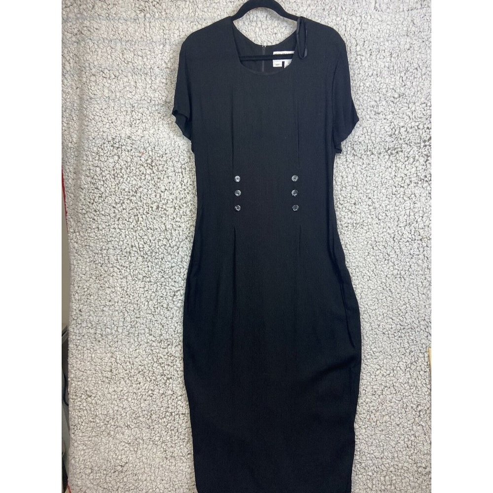 Coco Bianco Black short sleeve zipper back close long pencil dress size 18